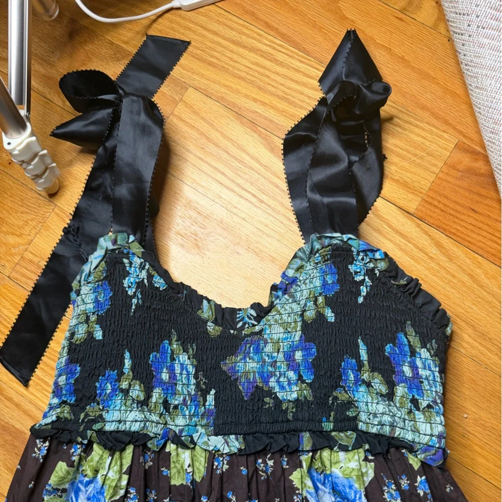 Free People Floral Patchwork Maxi Dress in Black, Blue, Green - Picture 3 of 4